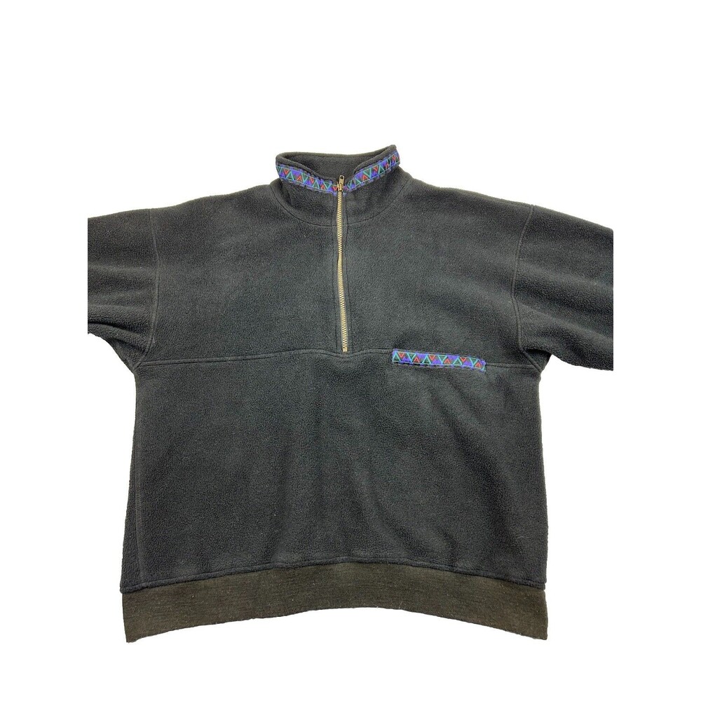 Vintage Marker Polartec 80’s Aztec Mens L Black 1/4 Zip Fleece Sweater Pullover